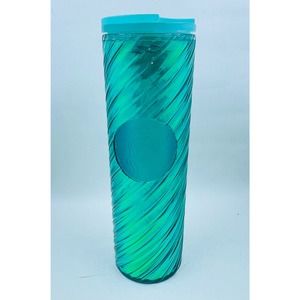 New STARBUCKS 2022 Holiday Collection Iridescent Swirl Tumbler Green Candy 16 oz